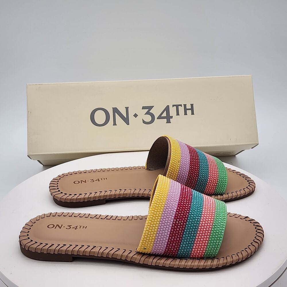 ON 34th Mavis Multi Stripe Women's Colorful Slide Sandals Size 5 M - Picture 2 of 8